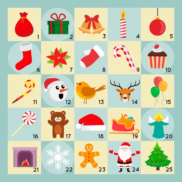 Flat design festive advent calendar