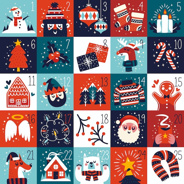 Flat design festive advent calendar