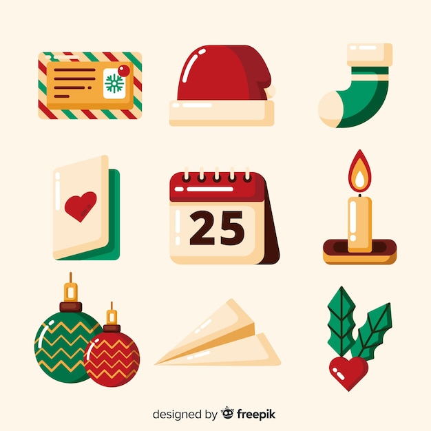 Flat design festive christmas element collection