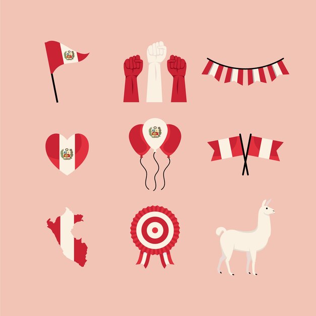 Flat design fiestas patrias element pack