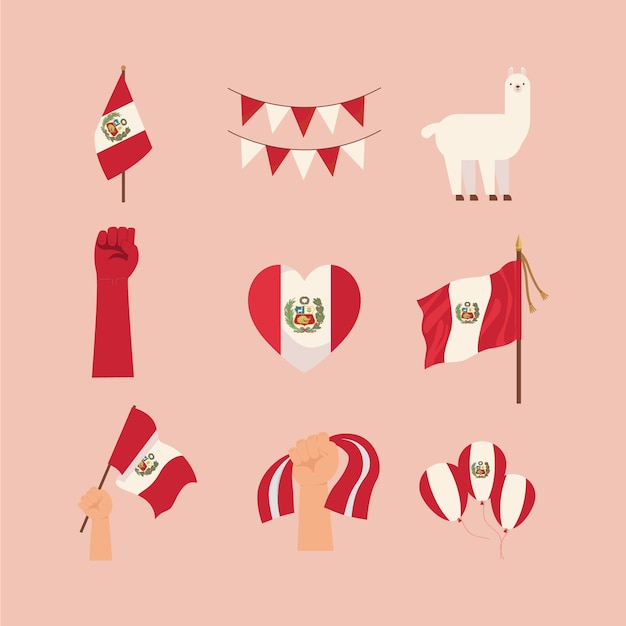 Flat design fiestas patrias elements