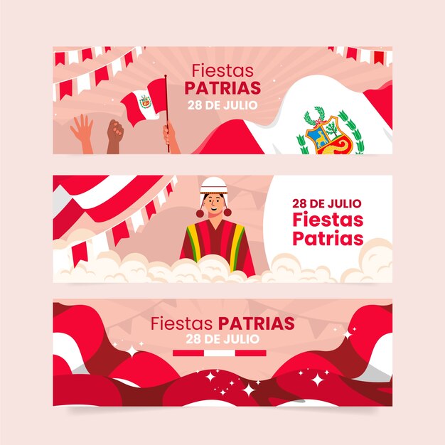 Flat design fiestas patrias horizontal banner template