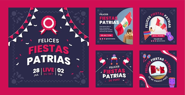 Flat design fiestas patrias peru instagram posts