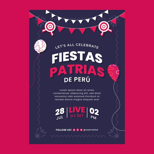 Flat design fiestas patrias peru invitation