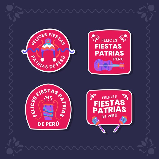 Flat design fiestas patrias peru labels