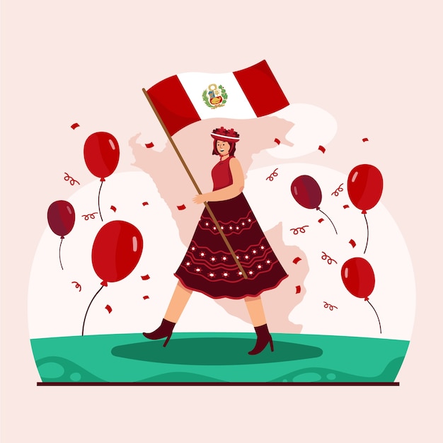 Flat design fiestas patrias woman with flag illustration