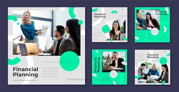 Free vector flat design finances concept instagram post set