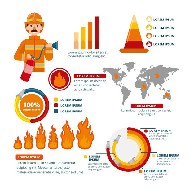 Flat design fire infographic