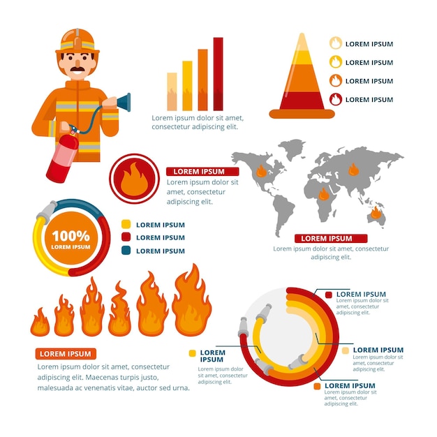 Flat design fire infographic