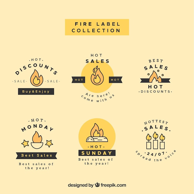 Free vector flat design fire label / badge collection