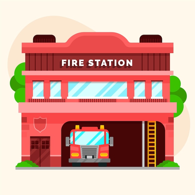 Flat design fire station department illustrated