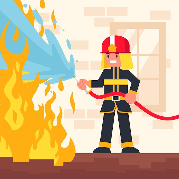 Free Vector flat design of firefighters putting out a fire