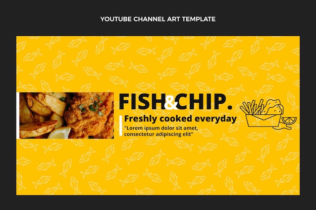 Flat design fish and chips food youtube channel art