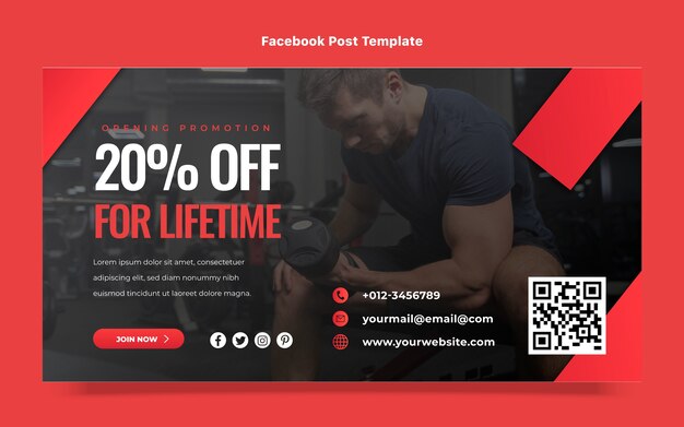 Flat design fitness facebook post template