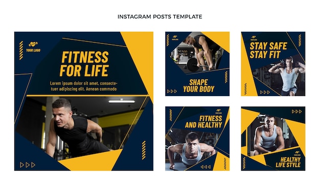 Flat design fitness instagram post template