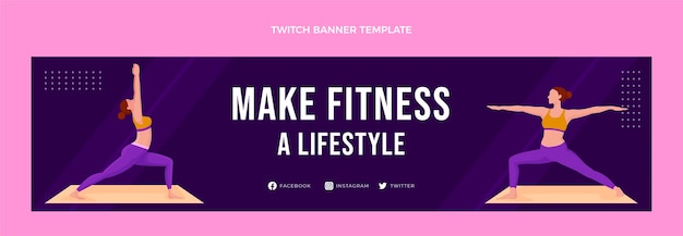 Flat design fitness lifestyle twitch banner