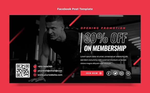 Flat design fitness membership facebook post