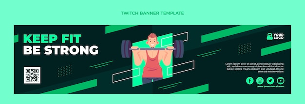 Flat design fitness twitch banner