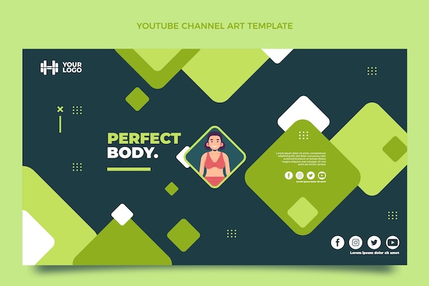 Flat design fitness youtube channel art