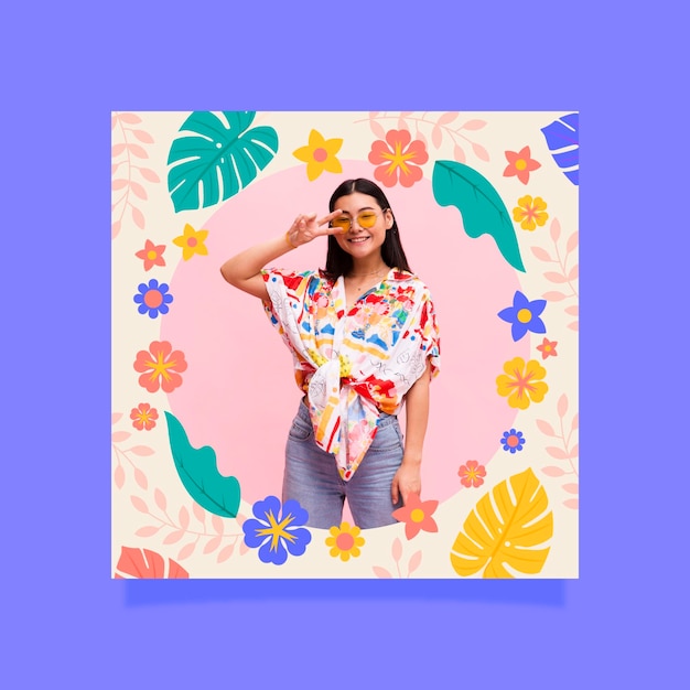 Flat design floral facebook frame