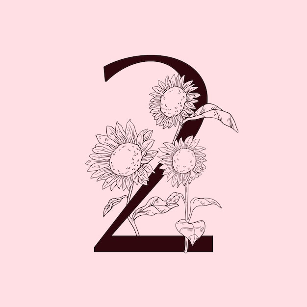 Flat design floral number design