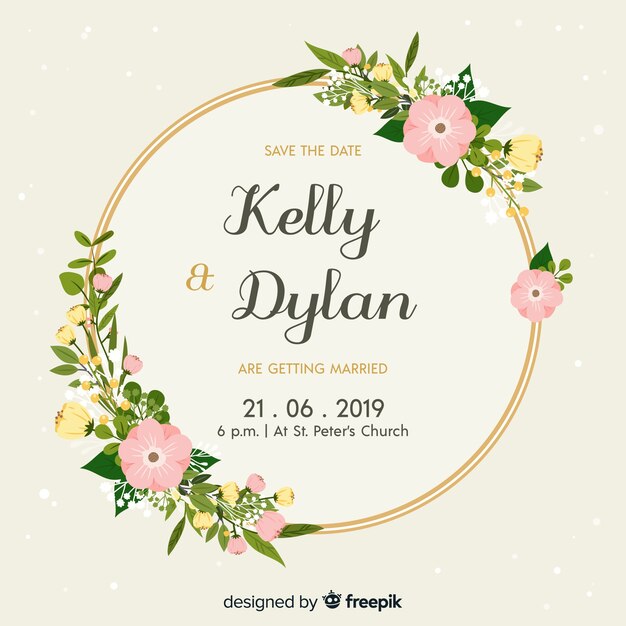 Flat design of a floral wedding invitation