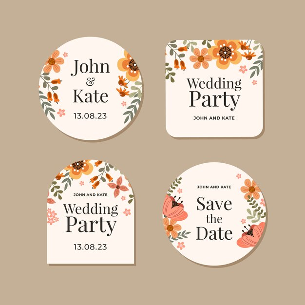 Flat design floral wedding labels template