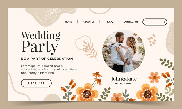 Flat design floral wedding landing page template