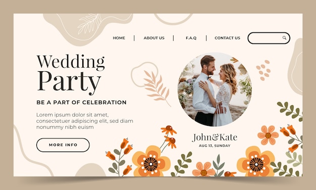 Flat design floral wedding landing page template