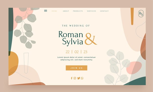 Flat design floral wedding landing page