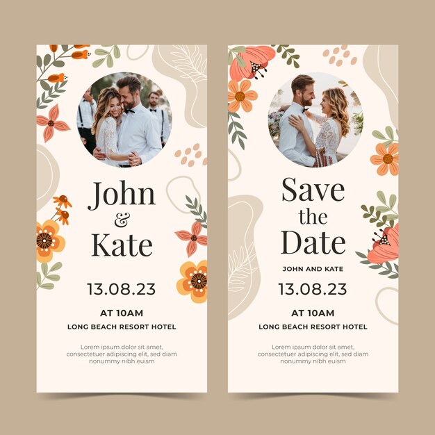 Flat design floral wedding vertical banner template