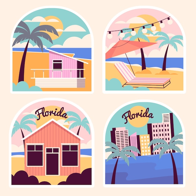 Flat design of florida stickers