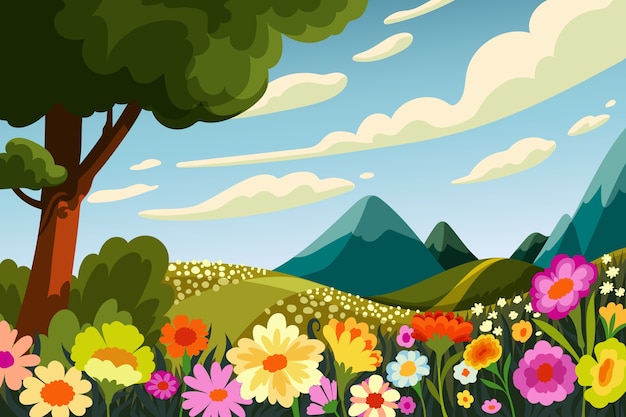 Flat design flower field background