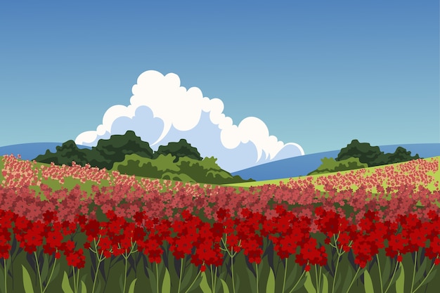 Flat design flower field background