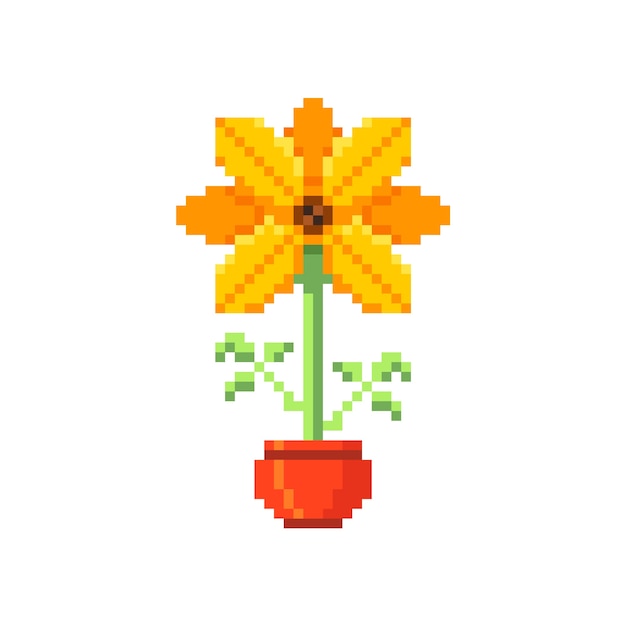 Flat design flower pixel art illustration