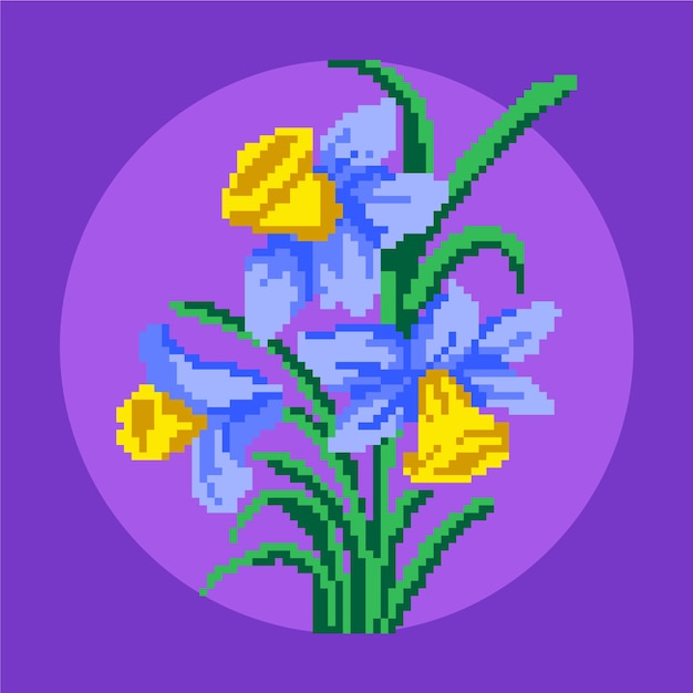 Free Vector flat design flower pixel art illustration