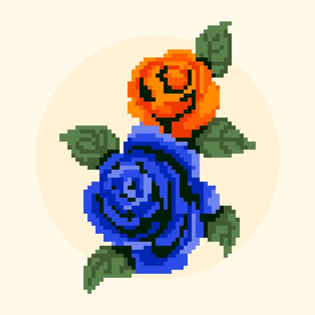 Flat design flower pixel art illustration