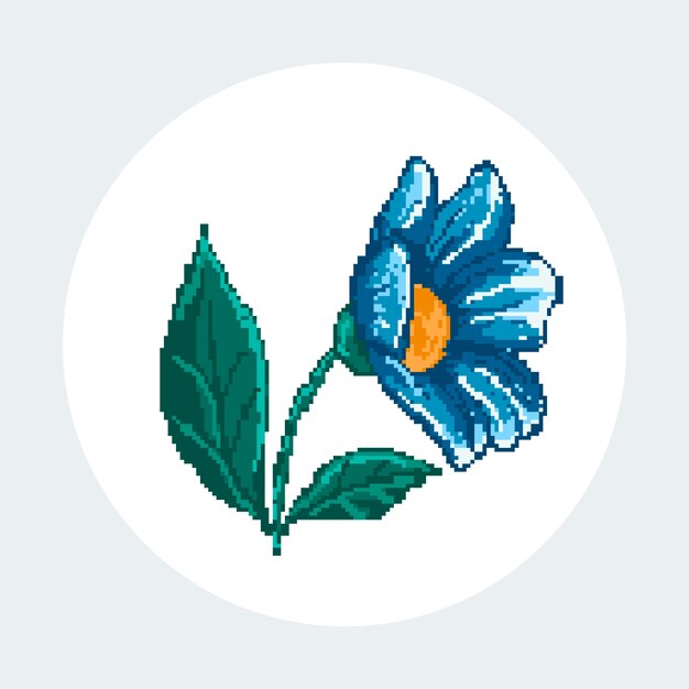 Flat design flower pixel art illustration