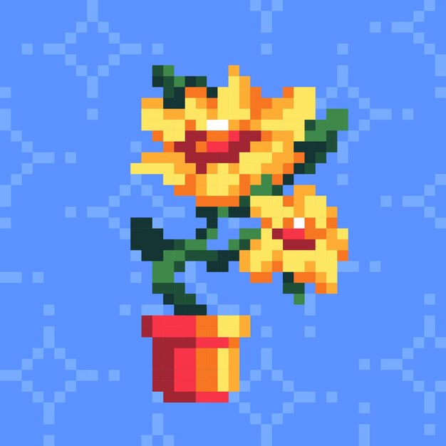 Flat design flower pixel art illustration