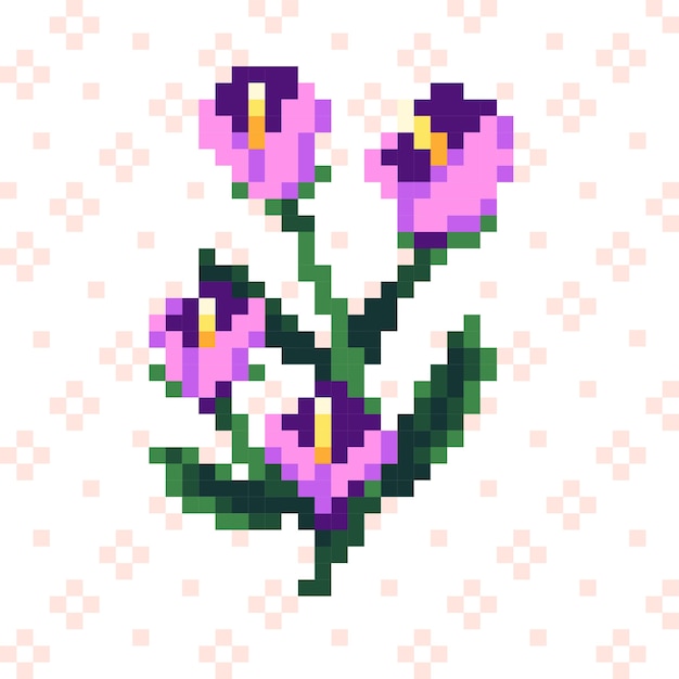 Flat design flower pixel art illustration