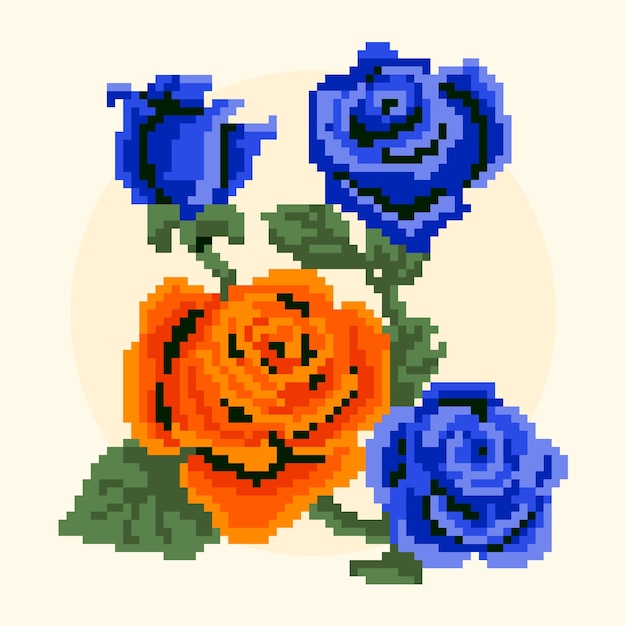 Flat design flower pixel art illustration