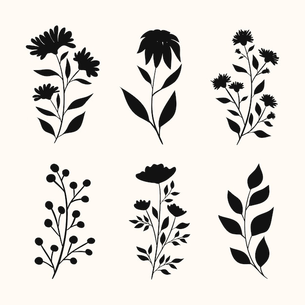 Free vector flat design flower silhouettes illustration