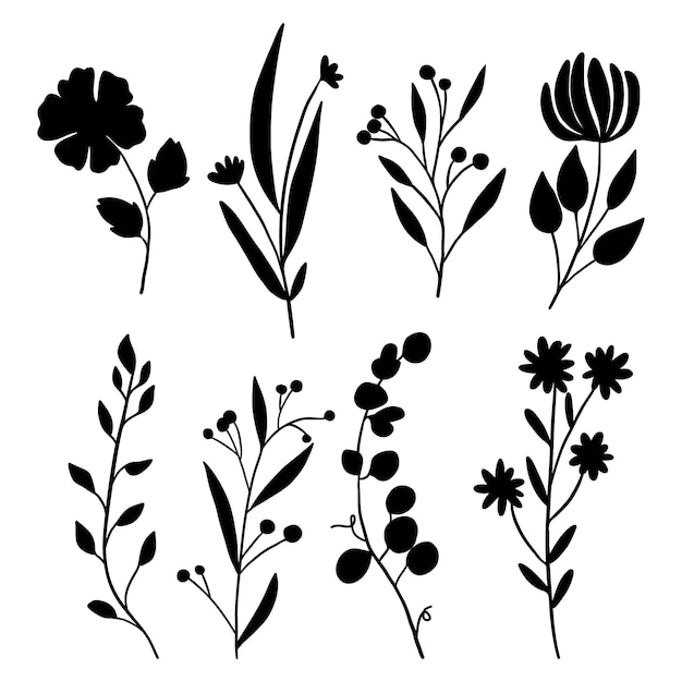 Free Vector flat design flower silhouettes illustration