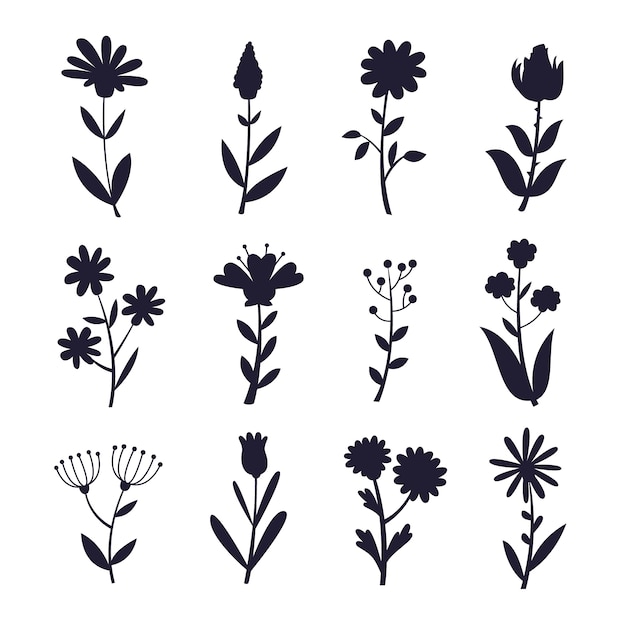 Free vector flat design flower silhouettes