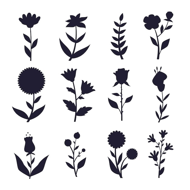 Flat design flower silhouettes