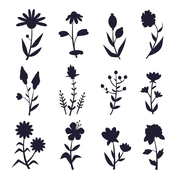 Flat design flower silhouettes