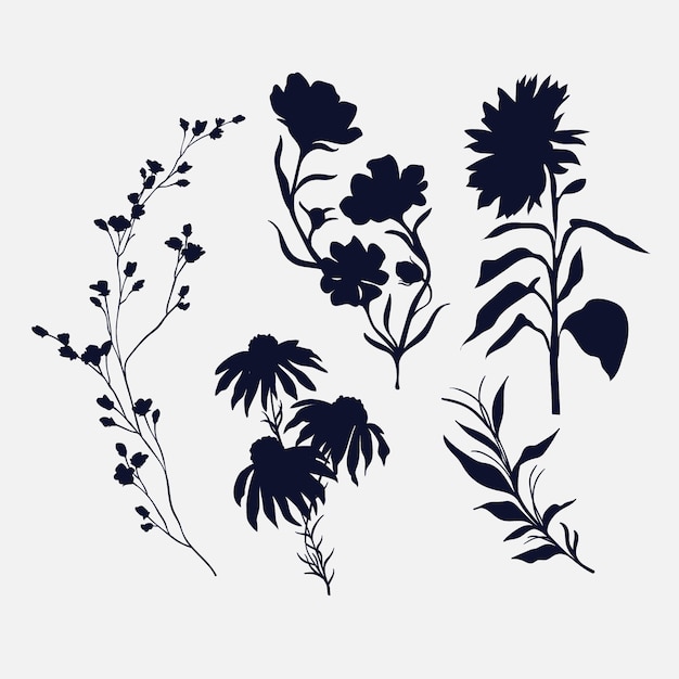 Flat design flower silhouettes