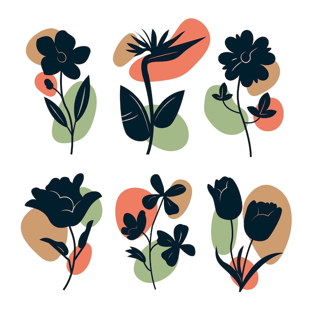 Flat design flower silhouettes