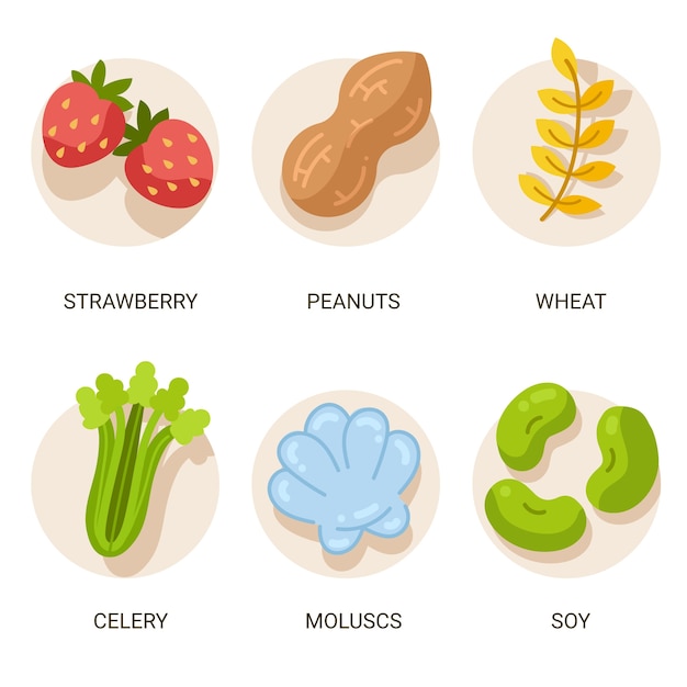 Flat design food allergy icon set