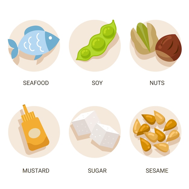 Flat design food allergy icon set